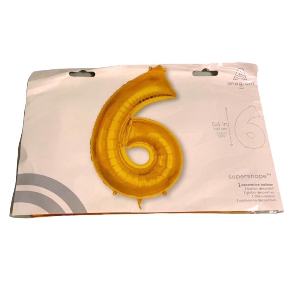 Gold Anagram Jumbo Number 6 Balloon - 53 inches tall